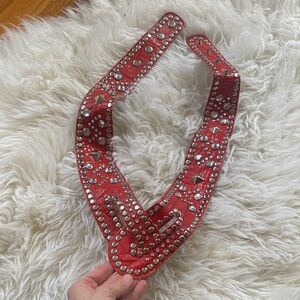Red Studded Leather Waist Belt - Women's Accessory